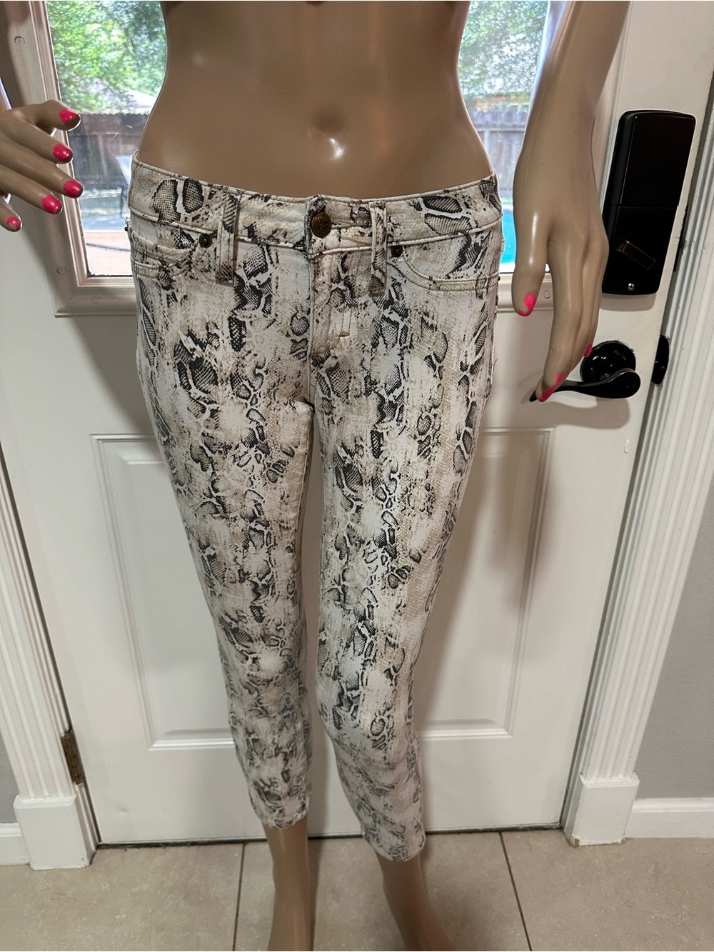 bebe Snake-Print Skinny Ankle Jeans
